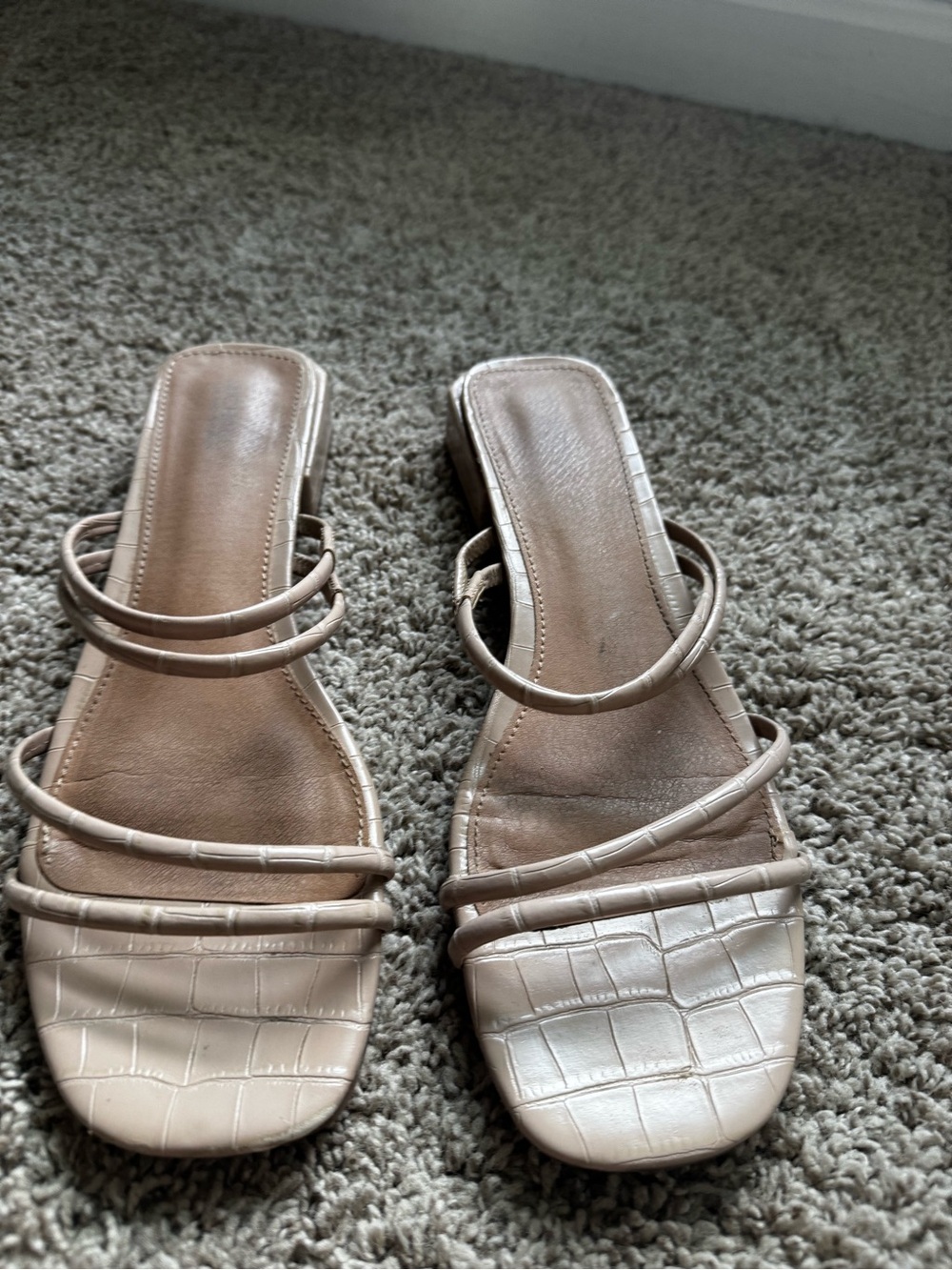 Women’s Nude Strappy Square-Toe Slide Sandals